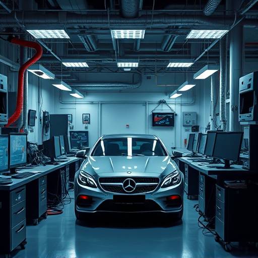 AutoFix Garage facility: The diagnostic bay equipped with advanced computer systems and sensors.