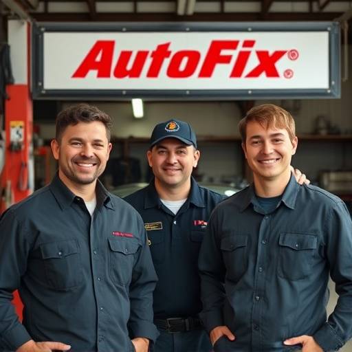 AutoFix Garage team posing for a photo in front of the garage