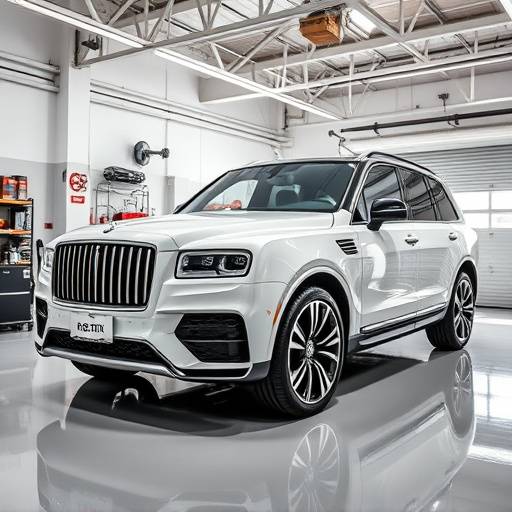 Repaired car by AutoFix Garage: A luxury SUV with a flawless paint job and bodywork after an accident.